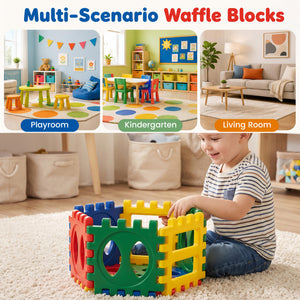32-Piece Oversized Waffle Block Set with 10 Ocean Balls Easy-to-Use Grid Building Toys view 9