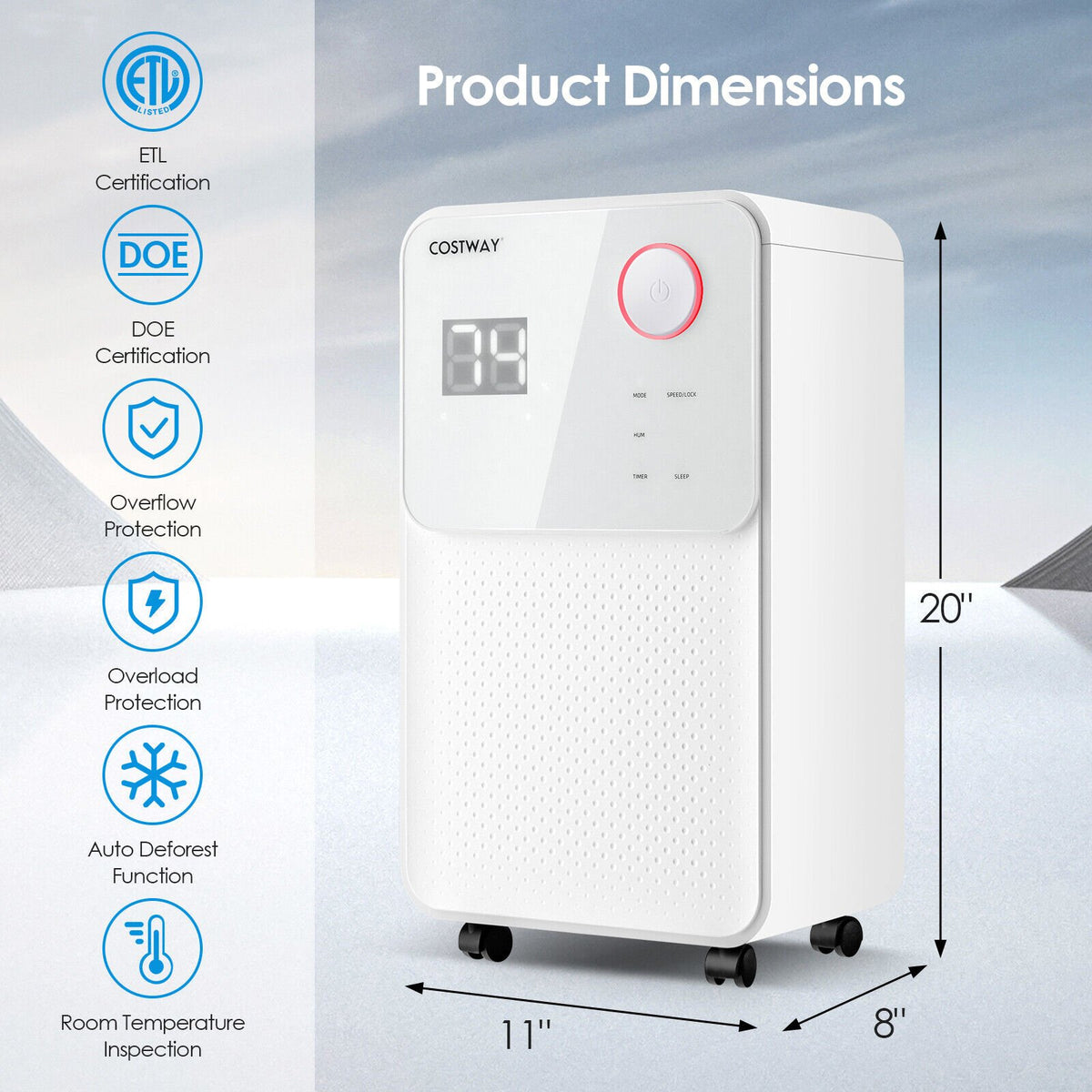 32 Pints 2000 Sq. Ft Dehumidifier for Home and Basements with 3-Color Digital Display-White view 4