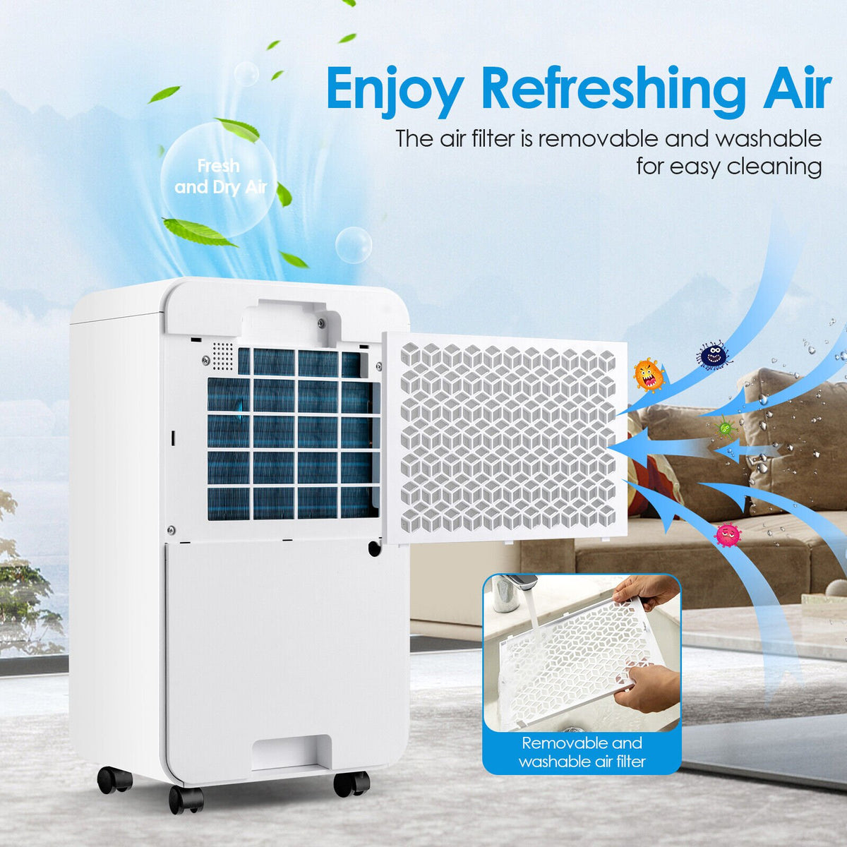 32 Pints 2000 Sq. Ft Dehumidifier for Home and Basements with 3-Color Digital Display-White view 6