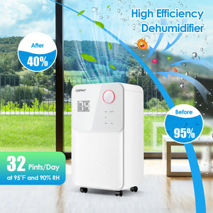 32 Pints 2000 Sq. Ft Dehumidifier for Home and Basements with 3-Color Digital Display-White view 8