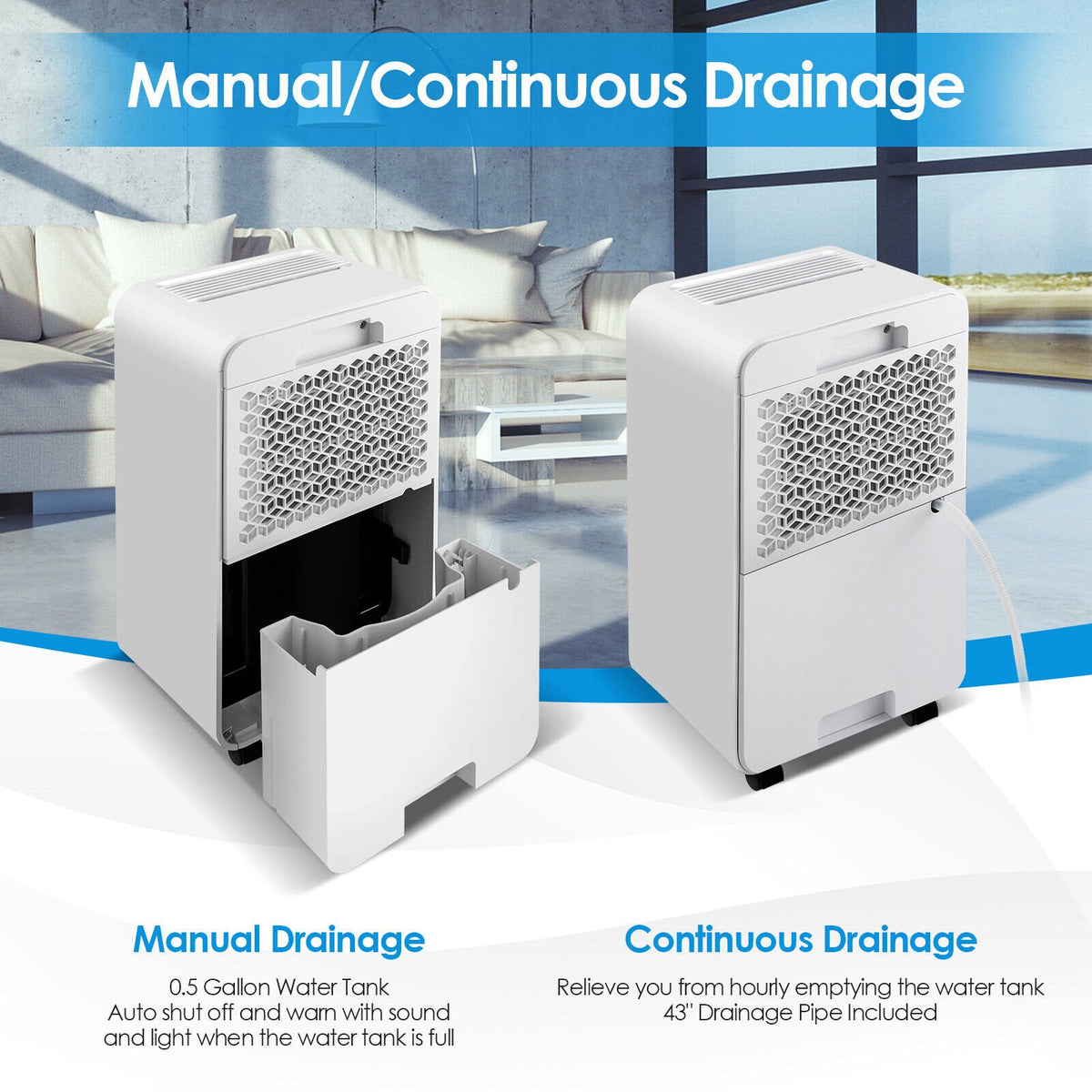 32 Pints 2000 Sq. Ft Dehumidifier for Home and Basements with 3-Color Digital Display-White view 9