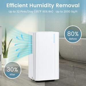 32 Pints 2000 Sq.ft Portable Dehumidifier for Home and Basement-White view 2