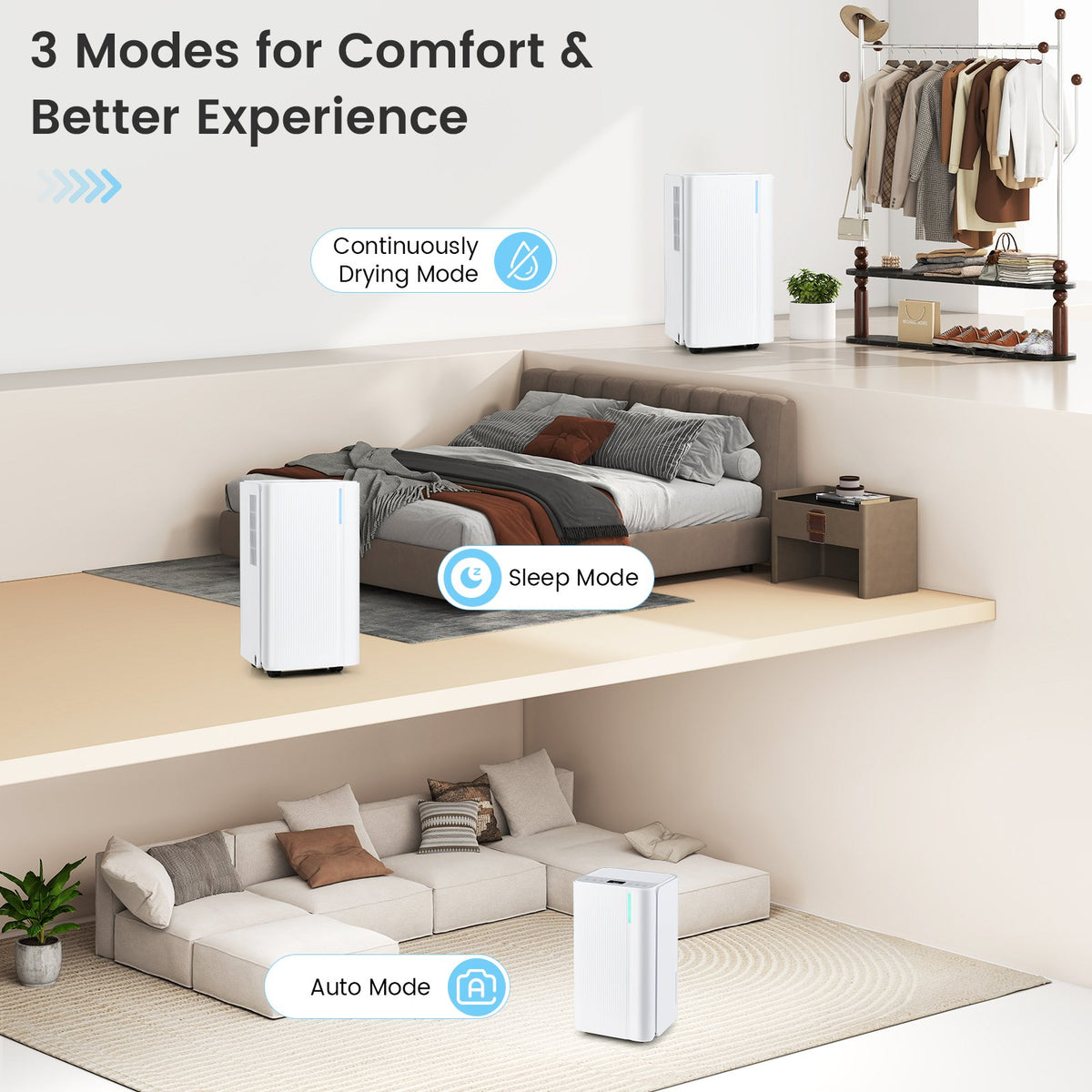 32 Pints 2000 Sq.ft Portable Dehumidifier for Home and Basement-White view 6