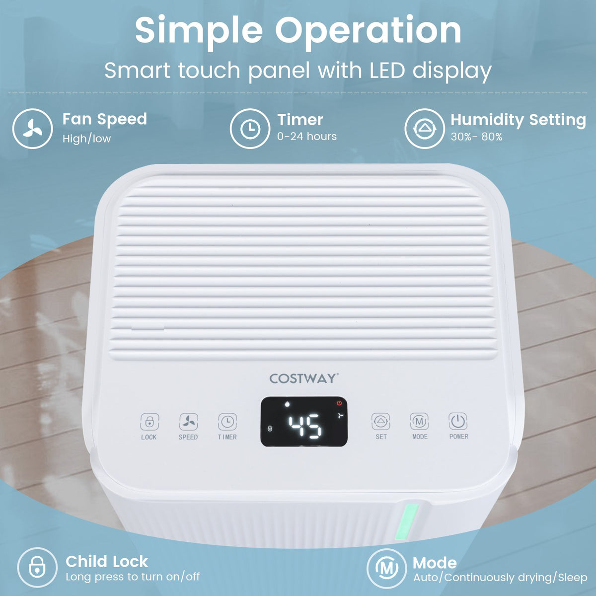 32 Pints 2000 Sq.ft Portable Dehumidifier for Home and Basement-White view 8