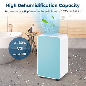32 Pints/Day Portable Quiet Dehumidifier for Rooms up to 2500 Sq. Ft-Blue view 2