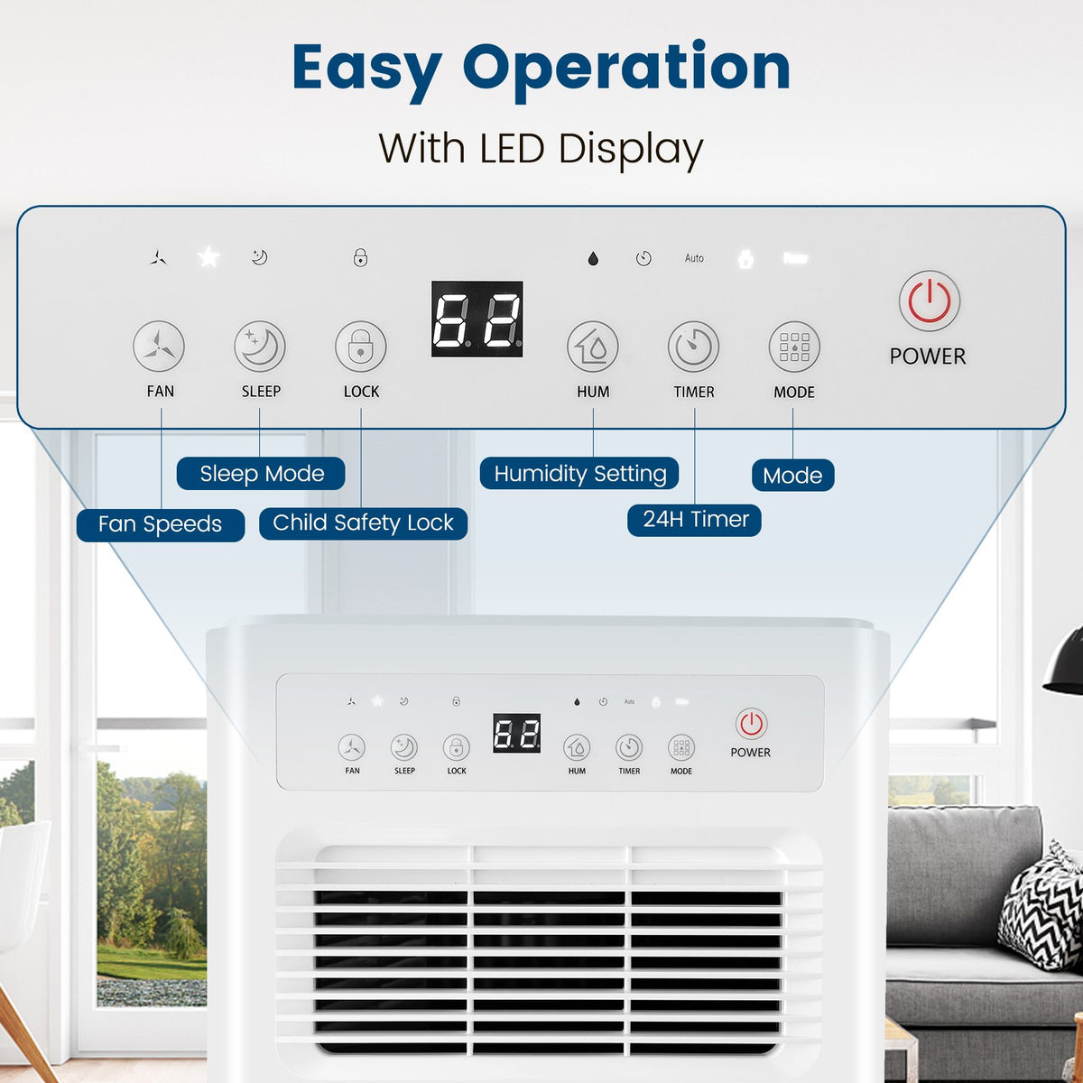 32 Pints/Day Portable Quiet Dehumidifier for Rooms up to 2500 Sq. Ft-Blue view 5