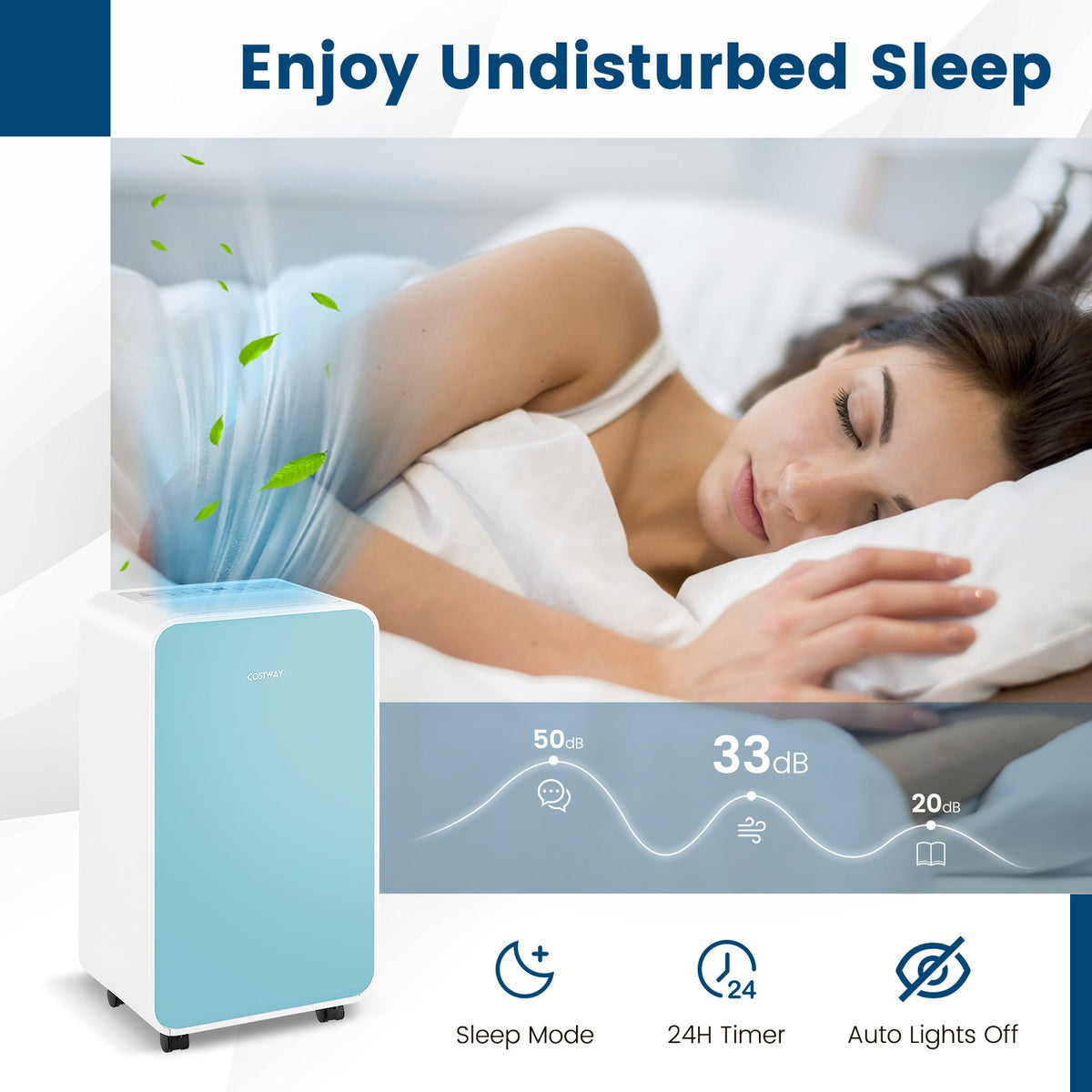 32 Pints/Day Portable Quiet Dehumidifier for Rooms up to 2500 Sq. Ft-Blue view 7