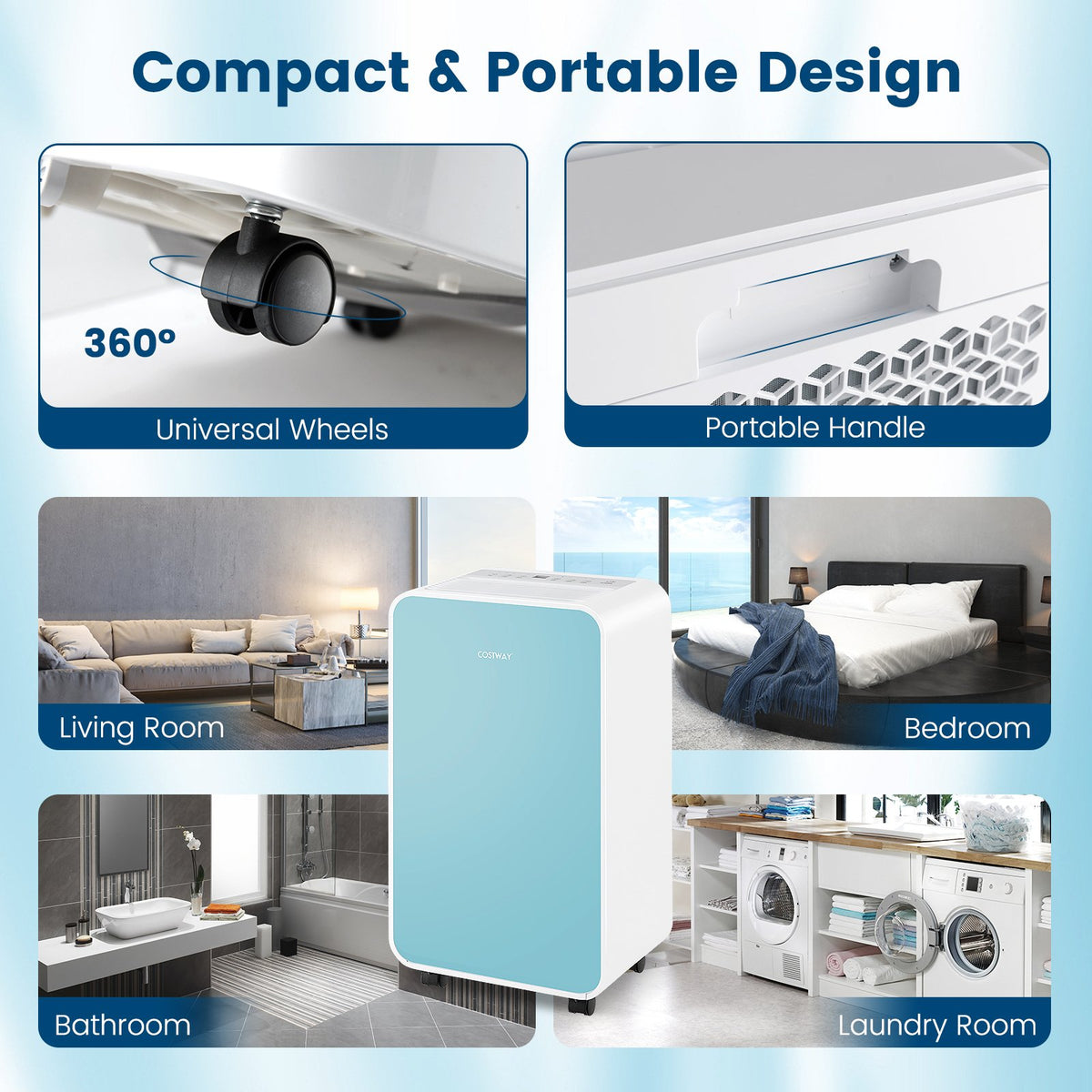 32 Pints/Day Portable Quiet Dehumidifier for Rooms up to 2500 Sq. Ft-Blue view 8