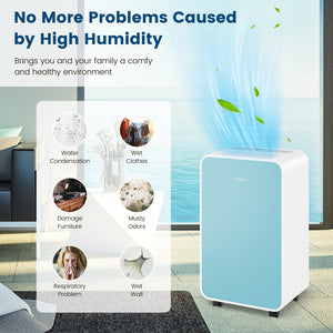 32 Pints/Day Portable Quiet Dehumidifier for Rooms up to 2500 Sq. Ft-Blue view 9