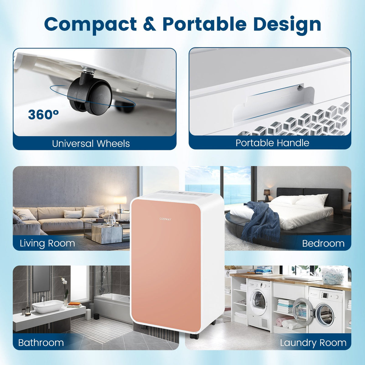 32 Pints/Day Portable Quiet Dehumidifier for Rooms up to 2500 Sq. Ft-Pink view 8