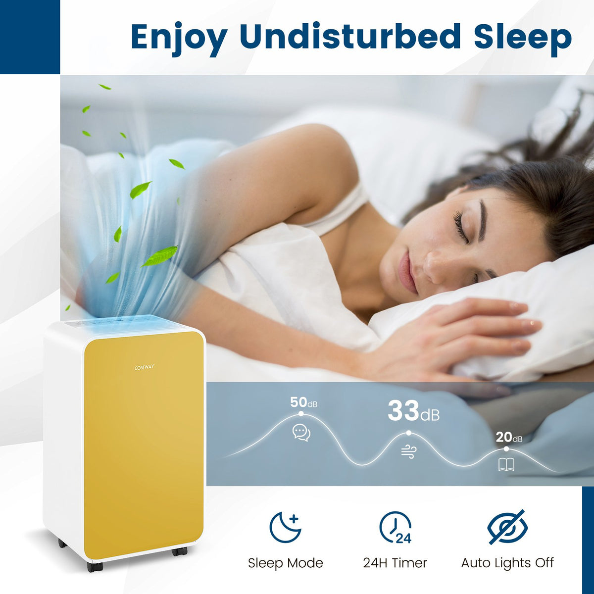 32 Pints/Day Portable Quiet Dehumidifier for Rooms up to 2500 Sq. Ft-Yellow view 6