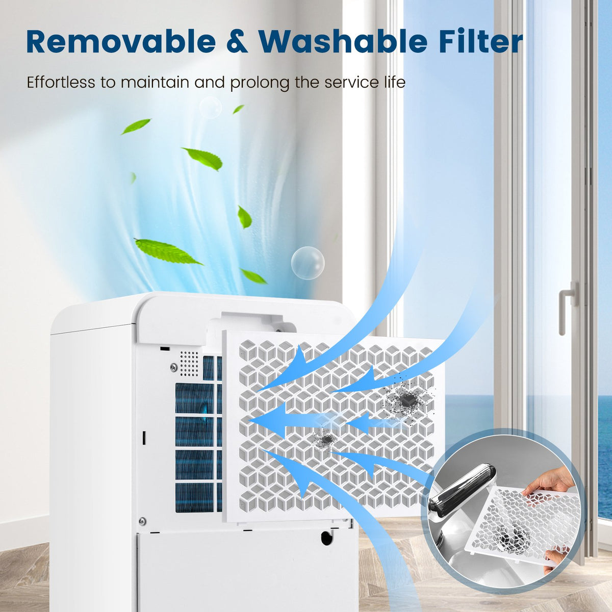 32 Pints/Day Portable Quiet Dehumidifier for Rooms up to 2500 Sq. Ft-Yellow view 8
