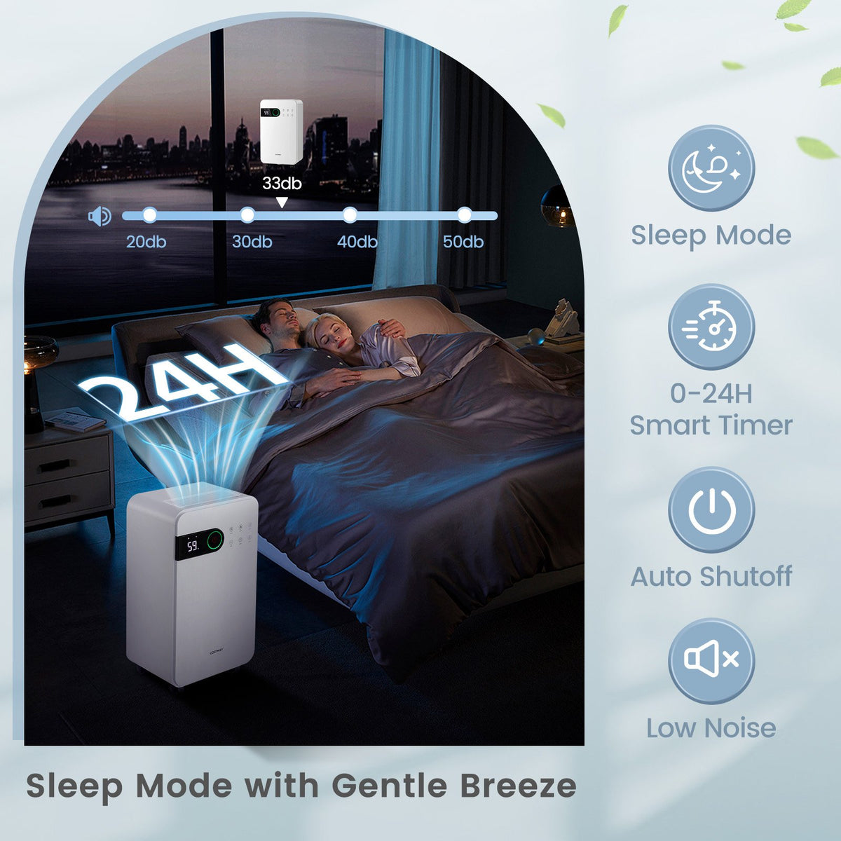 32 Pints Dehumidifier with Sleep Mode and 24H Timer for Home Basement-White view 2