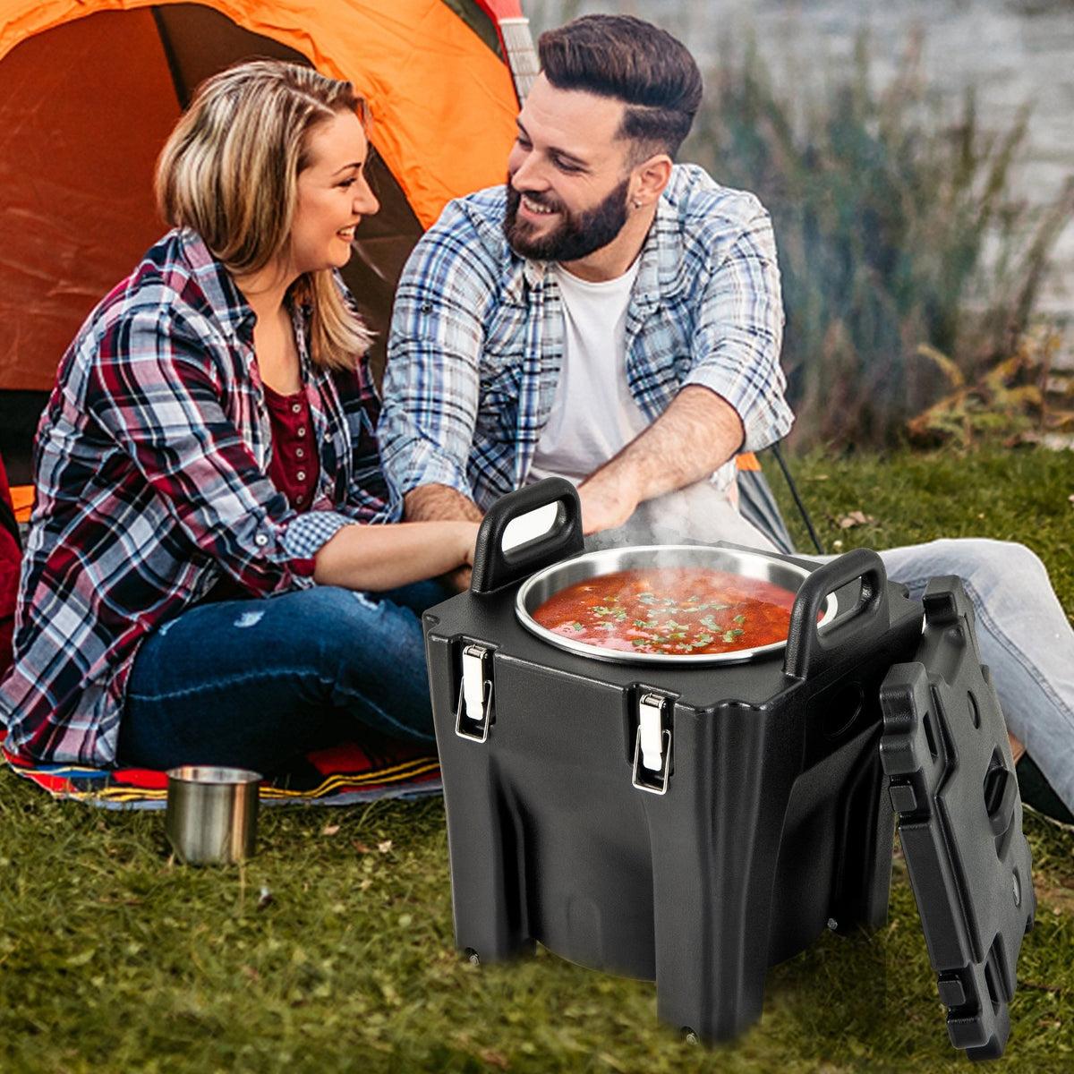 32 QT Portable Insulated Food Carrier with Stainless Steel Barrel for Catering Camping-Black view 3