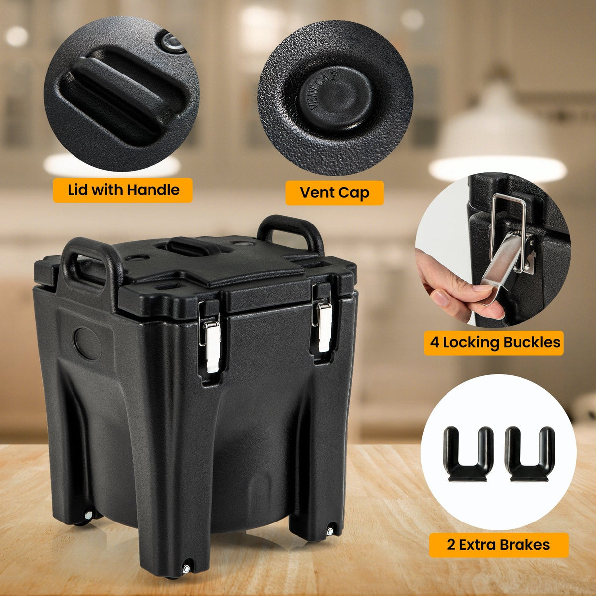 32 QT Portable Insulated Food Carrier with Stainless Steel Barrel for Catering Camping-Black view 7