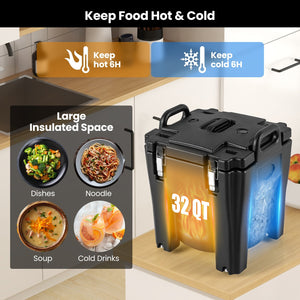 32 QT Portable Insulated Food Carrier with Stainless Steel Barrel for Catering Camping-Black view 8