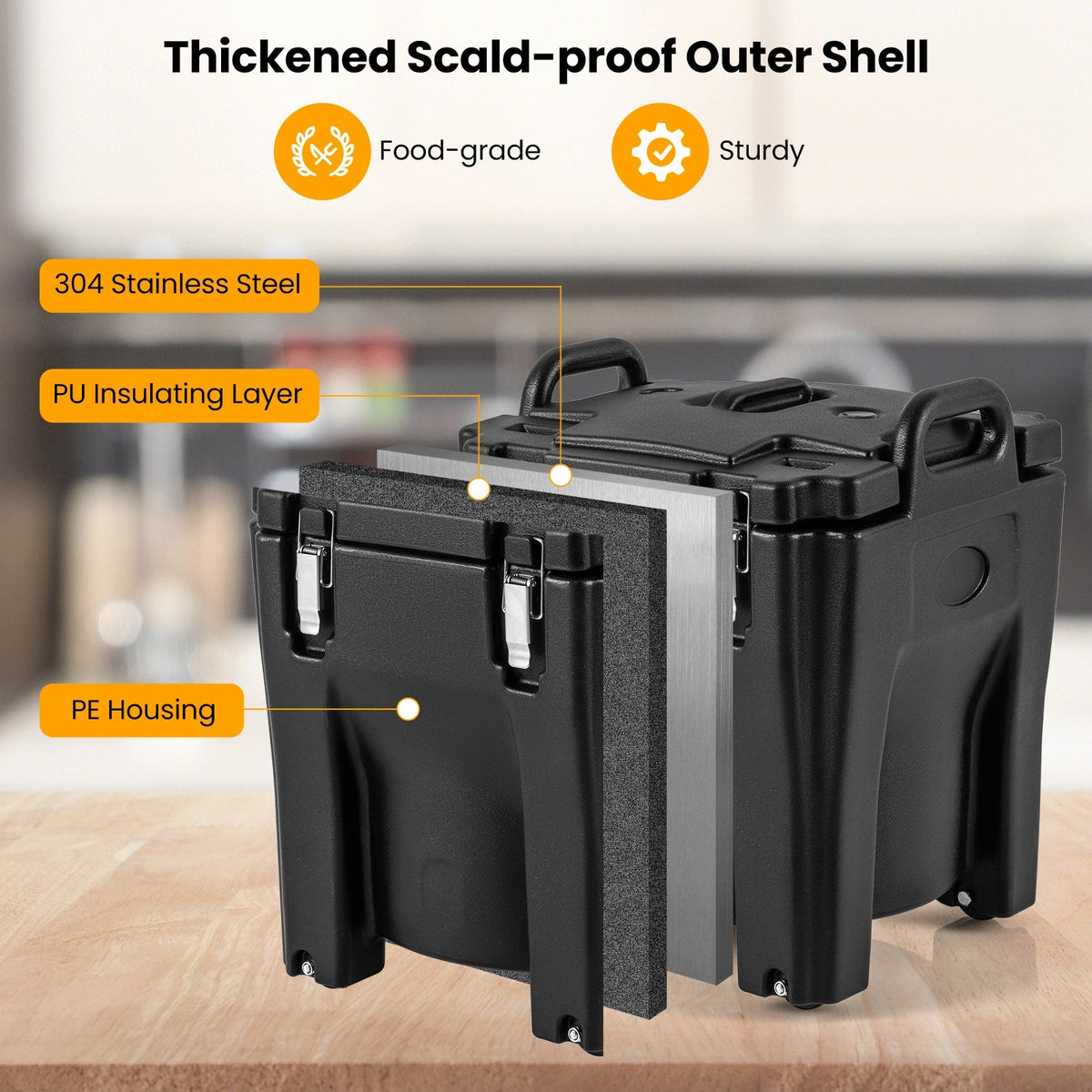 32 QT Portable Insulated Food Carrier with Stainless Steel Barrel for Catering Camping-Black view 9