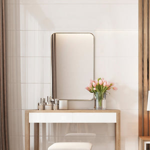 32 Inch x 20 Inch Metal Frame Wall-Mounted Rectangle Mirror-Golden view 6