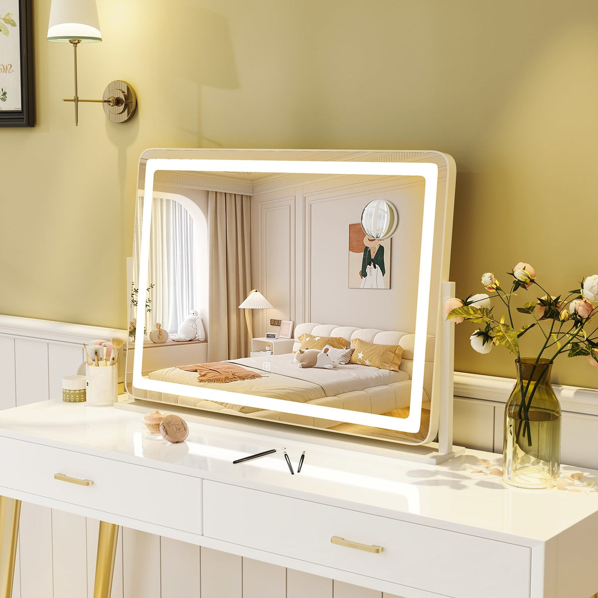 32 x 22 Inch Large Makeup Vanity Mirror with 3-Color Lighting Mode-White view 2