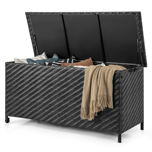 85 Gallon Outdoor Storage Box with Removable Liner and Universal Wheels-Black view 3
