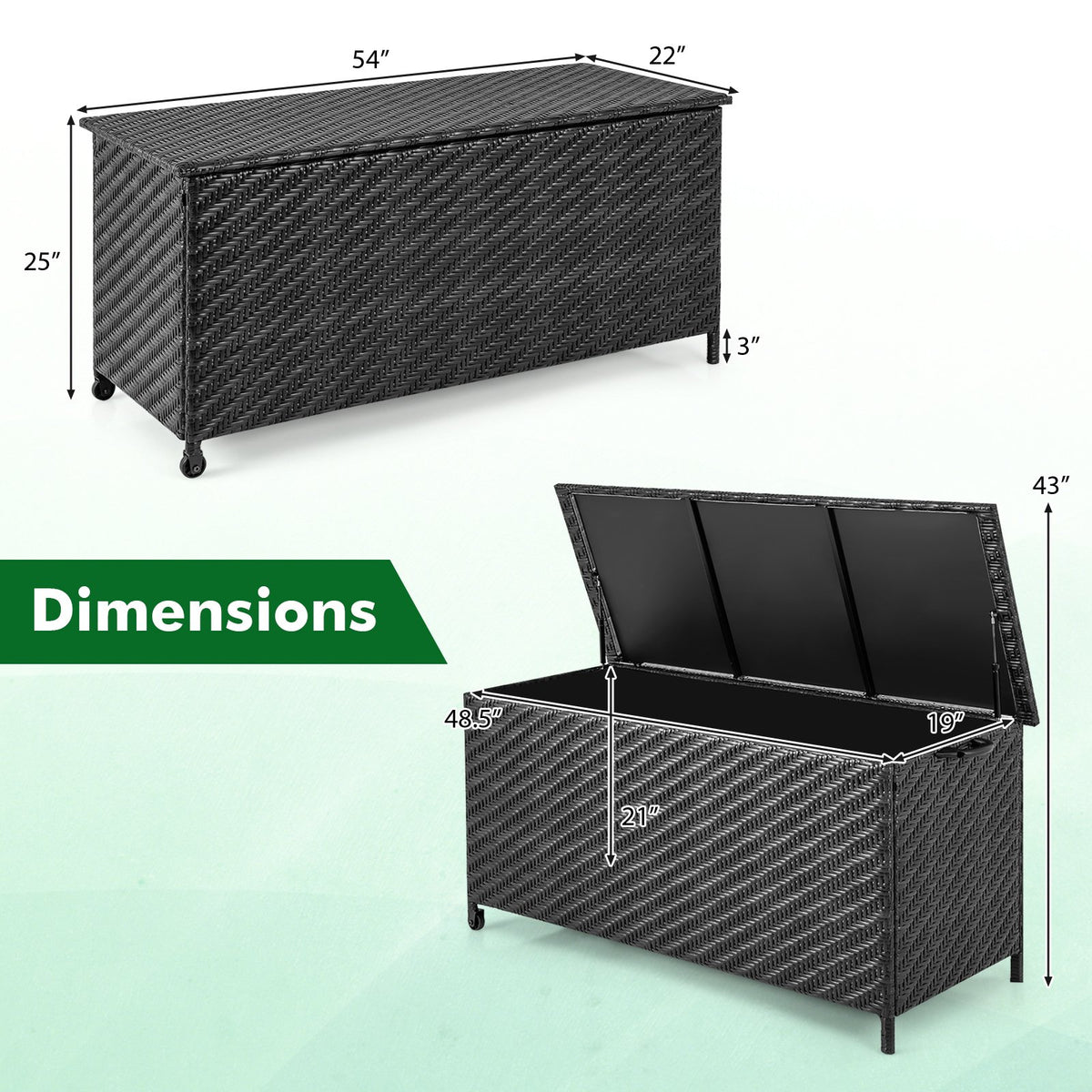 85 Gallon Outdoor Storage Box with Removable Liner and Universal Wheels-Black view 4
