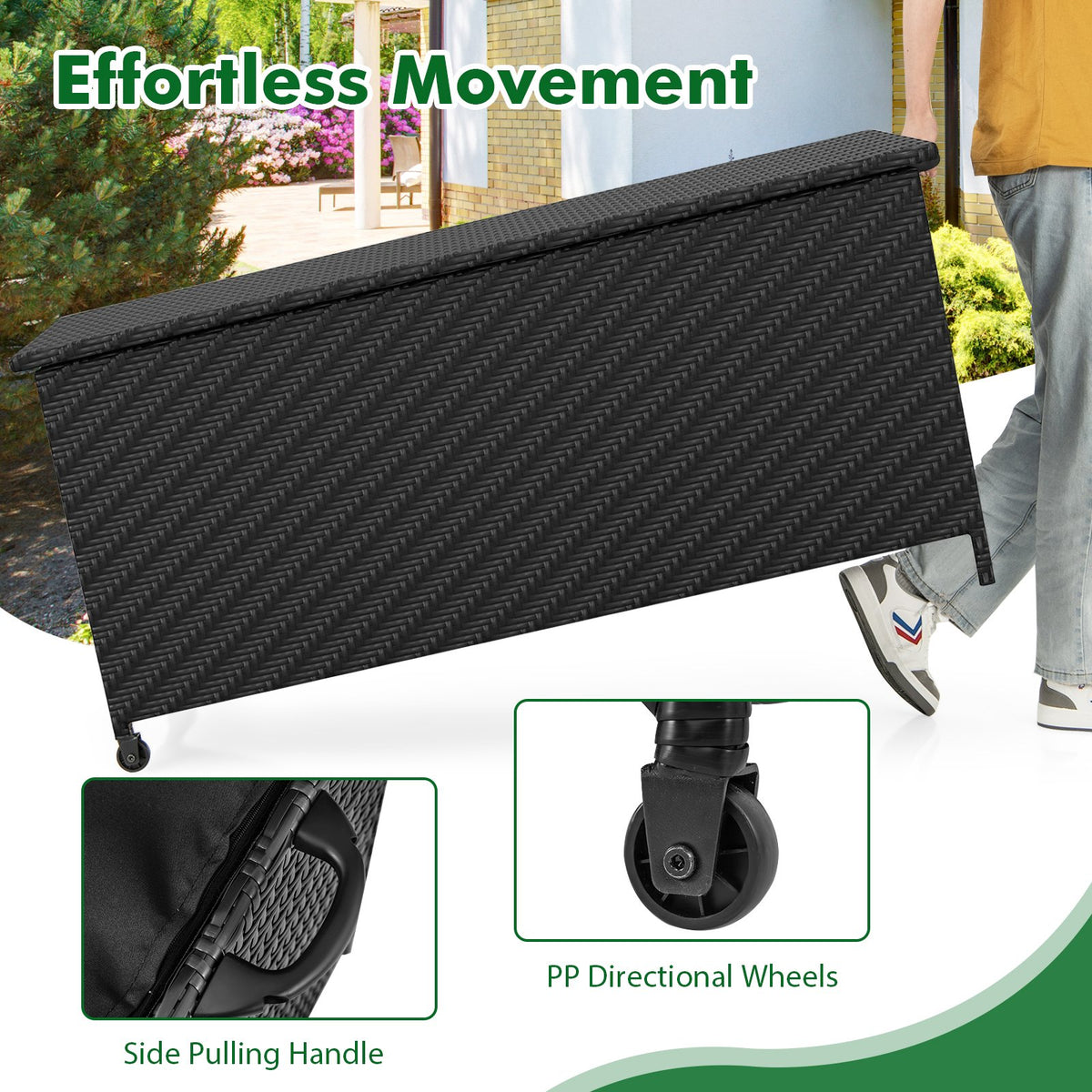 85 Gallon Outdoor Storage Box with Removable Liner and Universal Wheels-Black view 6
