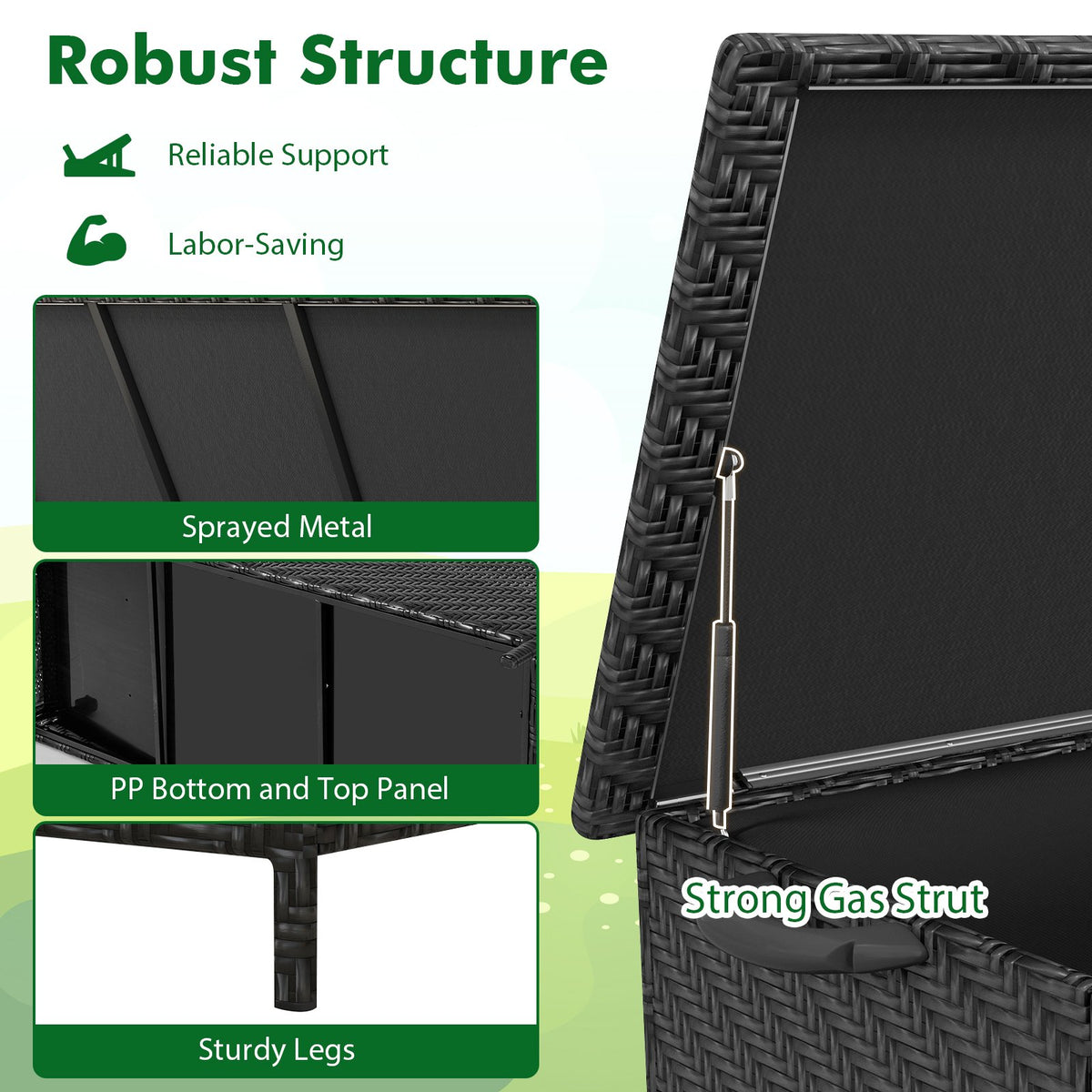 85 Gallon Outdoor Storage Box with Removable Liner and Universal Wheels-Black view 9