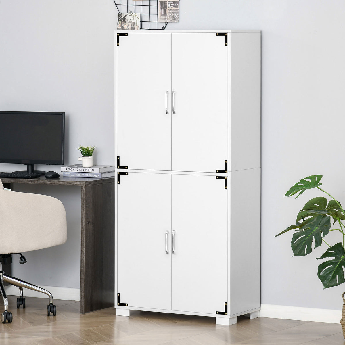 Farmhouse Kitchen Pantry Storage Cabinet with 4 Doors, Kitchen Cabinet with Shelves, White