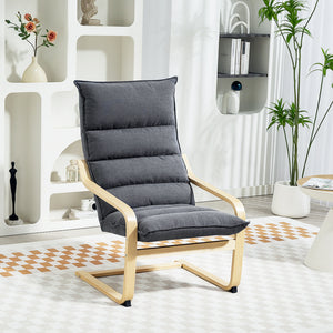 Birch Wood Fabric Modern Armchair, Accent Chair with Curved Leg and Arm for Living Room, Cream White – view 14