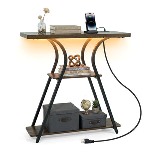 32 Inch Narrow Long Entryway Table with Power Outlets and LED Lights-Brown view 4