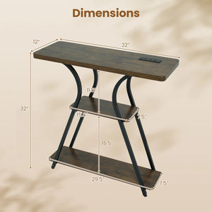 32 Inch Narrow Long Entryway Table with Power Outlets and LED Lights-Brown view 5