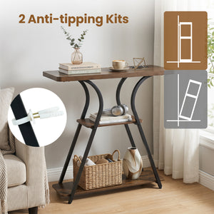 32 Inch Narrow Long Entryway Table with Power Outlets and LED Lights-Brown view 9