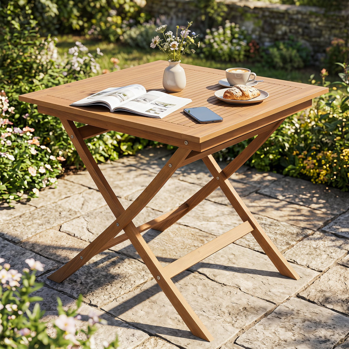 32-Inch Square Solid Teak Wood Patio Dining Table for 4 view 2