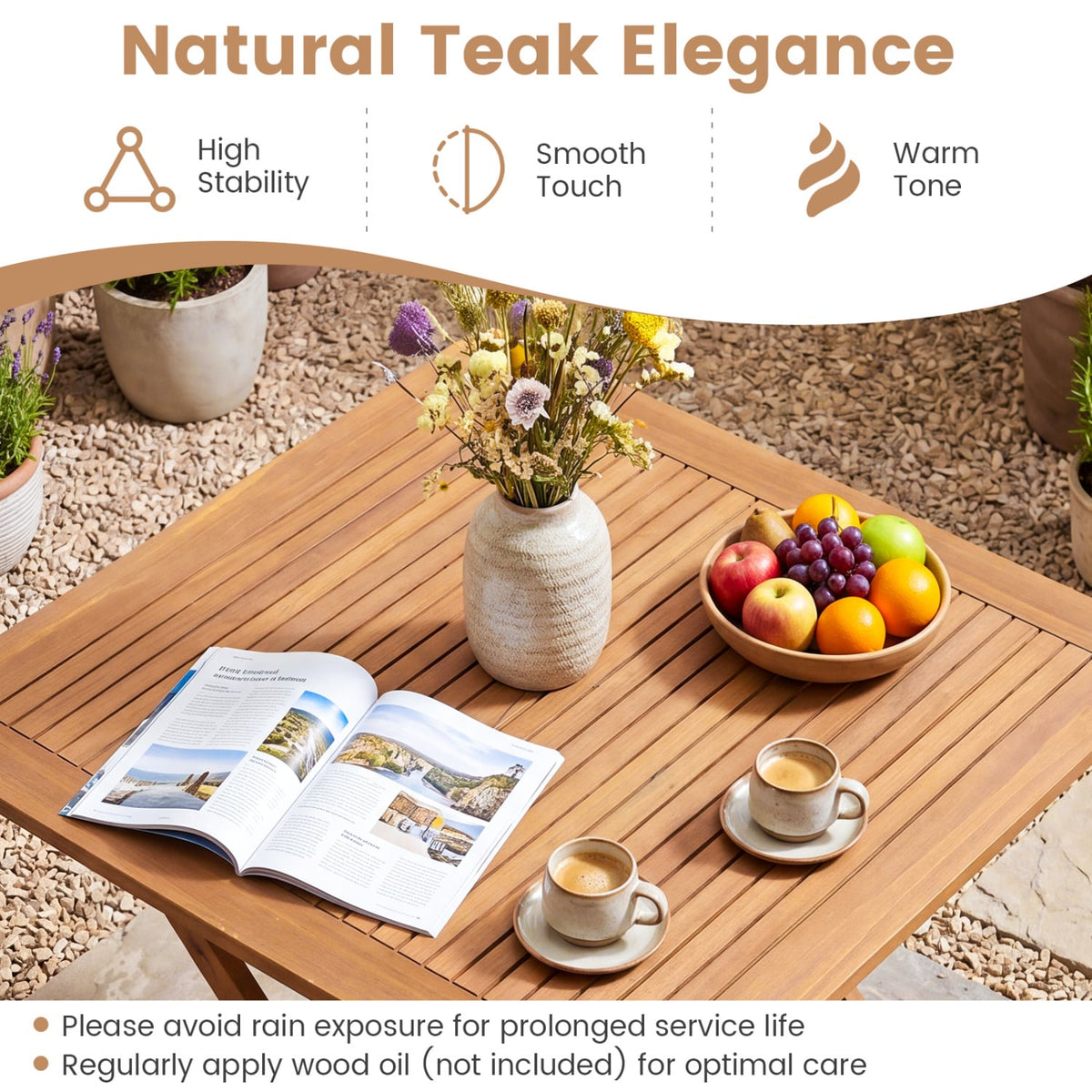 32-Inch Square Solid Teak Wood Patio Dining Table for 4 view 7
