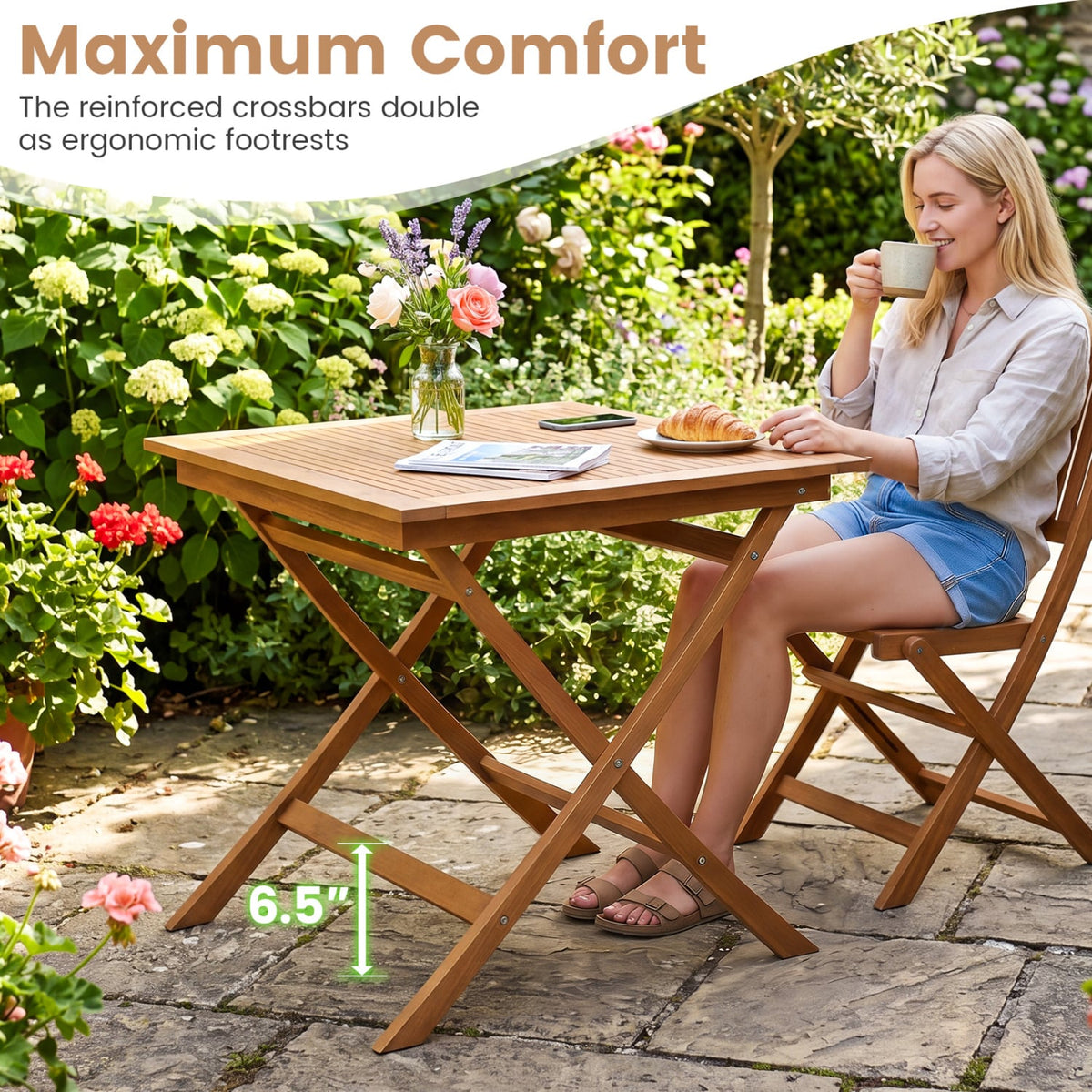 32-Inch Square Solid Teak Wood Patio Dining Table for 4 view 9