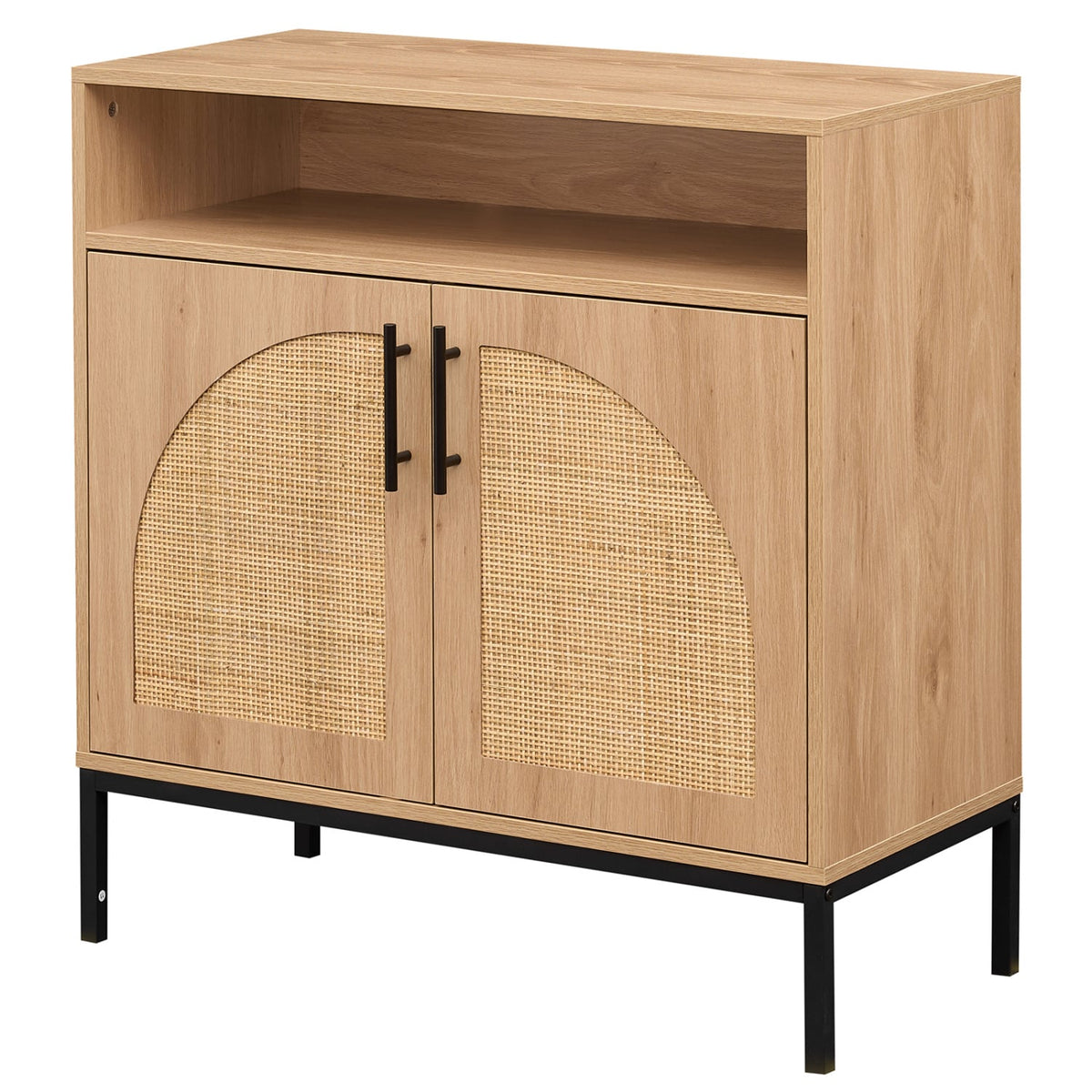 32 inches Sideboard Buffet Cabinet with 2 Natural Rattan Decorated Doors and Adjustable Shelf-Natural