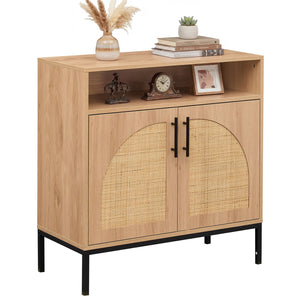 32 inches Sideboard Buffet Cabinet with 2 Natural Rattan Decorated Doors and Adjustable Shelf-Natural view 4