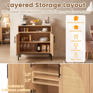 32 inches Sideboard Buffet Cabinet with 2 Natural Rattan Decorated Doors and Adjustable Shelf-Natural view 7