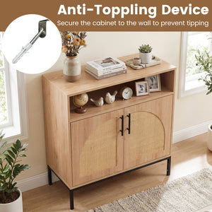 32 inches Sideboard Buffet Cabinet with 2 Natural Rattan Decorated Doors and Adjustable Shelf-Natural view 9