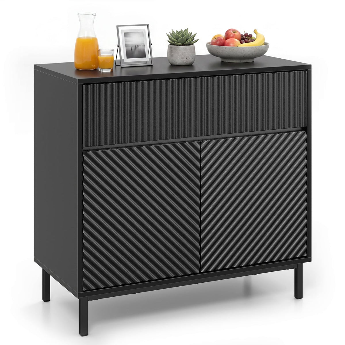 32 inches Wide Buffet Cabinet with 2 Doors and 1 Drawer for Kitchen-Black view 4
