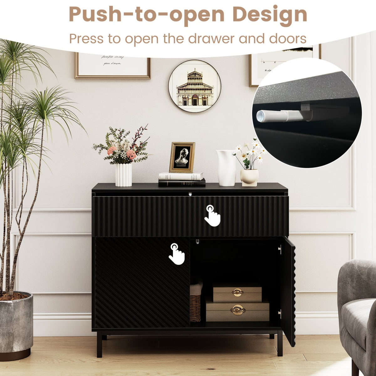 32 inches Wide Buffet Cabinet with 2 Doors and 1 Drawer for Kitchen-Black view 8