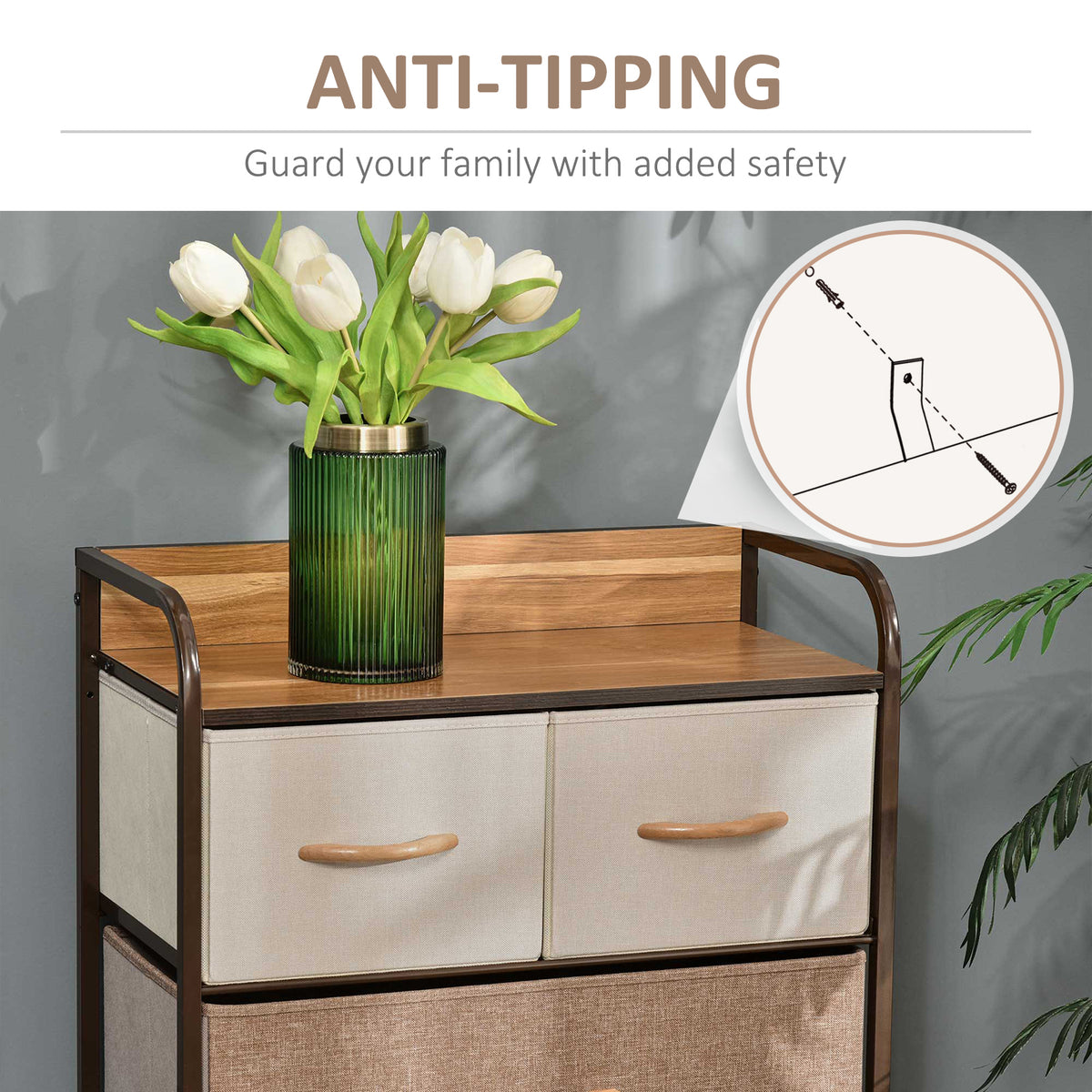 Dresser with 5 Drawers, Chest of Drawers with Metal Frame, Fabric Dresser for Living Room, Multi-Coloured