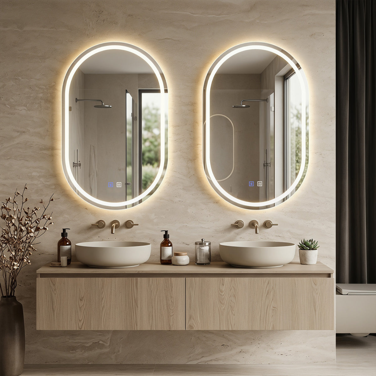 32x20 inches Oval LED Bathroom Mirror with Front & Backlight 3 Colors Stepless Dimming-Silver view 5