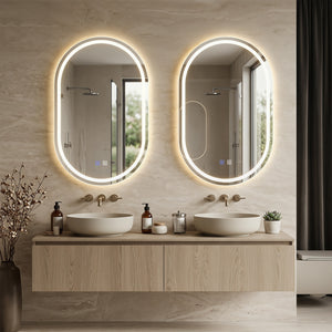 32x20 inches Oval LED Bathroom Mirror with Front & Backlight 3 Colors Stepless Dimming-Silver view 5