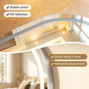 32x20 inches Oval LED Bathroom Mirror with Front & Backlight 3 Colors Stepless Dimming-Silver view 6