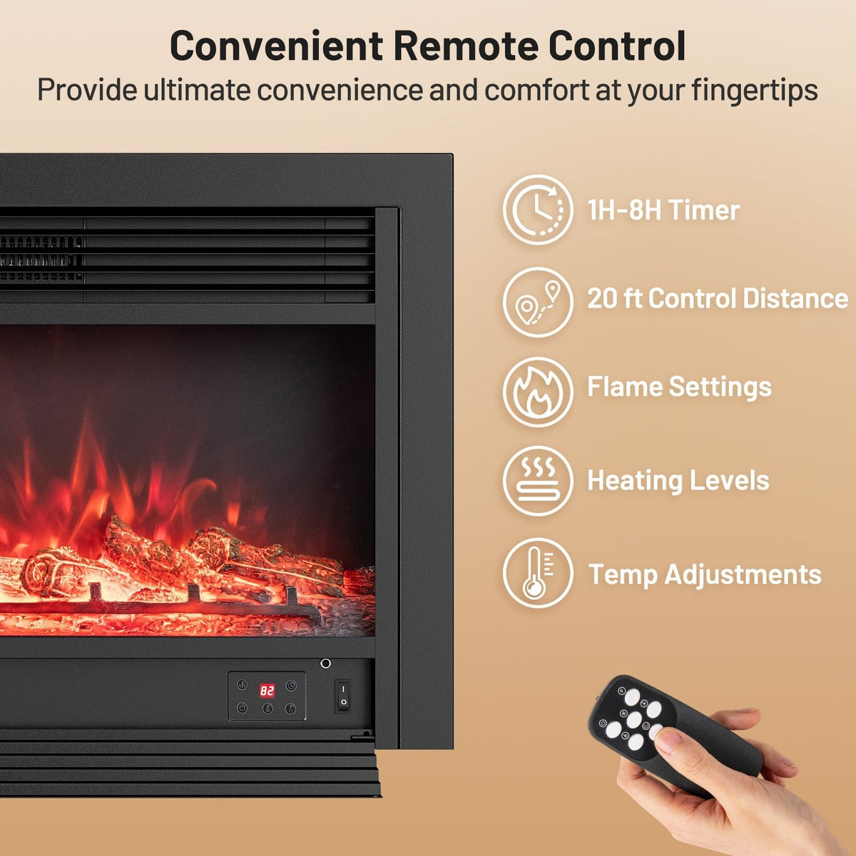 33/36-Inch Electric Fireplace Insert 750W/1500W Recessed Fireplace Heater-1500W view 7