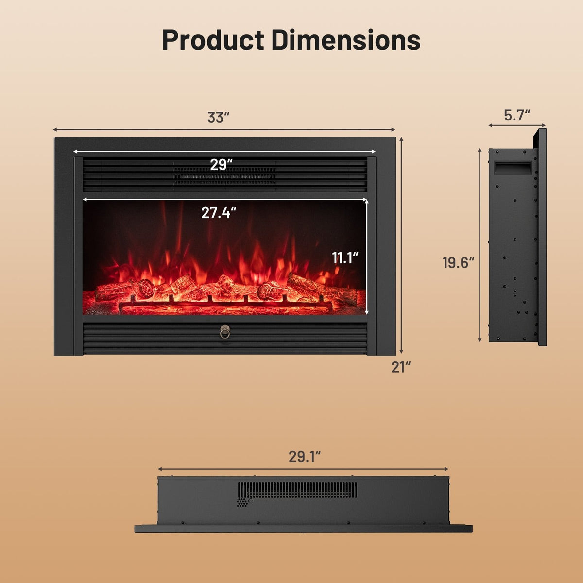33/36-Inch Electric Fireplace Insert 750W/1500W Recessed Fireplace Heater-750W view 4