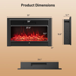 33/36-Inch Electric Fireplace Insert 750W/1500W Recessed Fireplace Heater-750W view 4