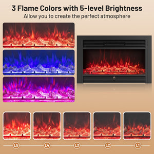 33/36-Inch Electric Fireplace Insert 750W/1500W Recessed Fireplace Heater-750W view 5