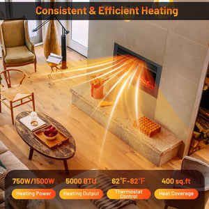 33/36-Inch Electric Fireplace Insert 750W/1500W Recessed Fireplace Heater-750W view 6